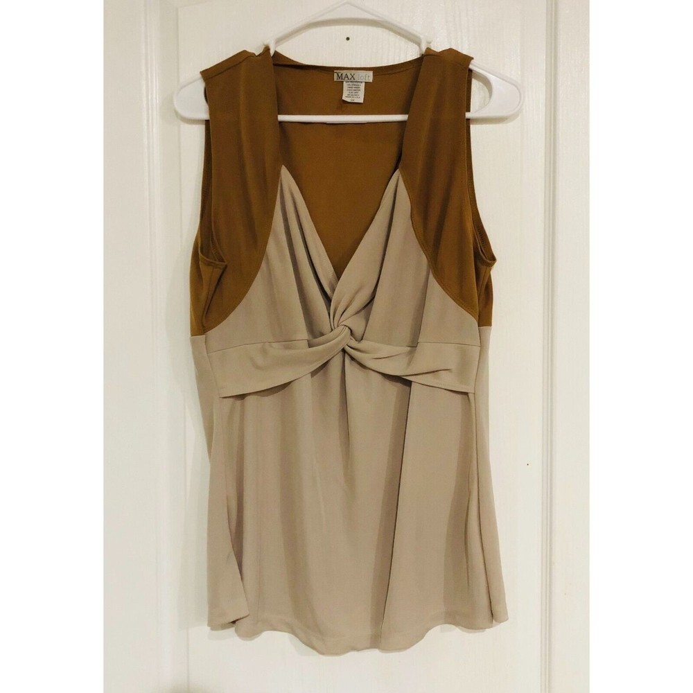 Max Loft Womenβs Top Sleeveless V-Neck Knottedβ Tan Brown Plus Size 1X
